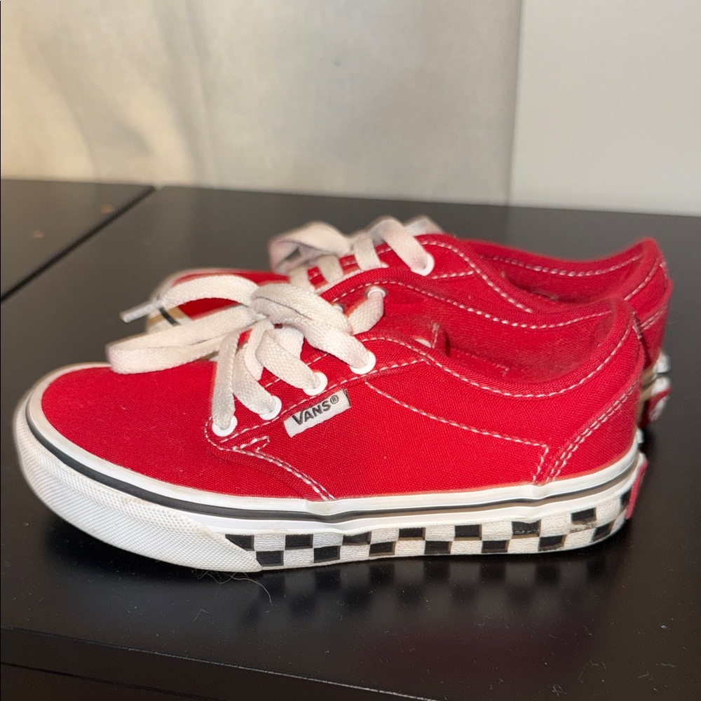 Vans Kids Red Canvas Lace-Up Sneakers with Checkerboard Midsole